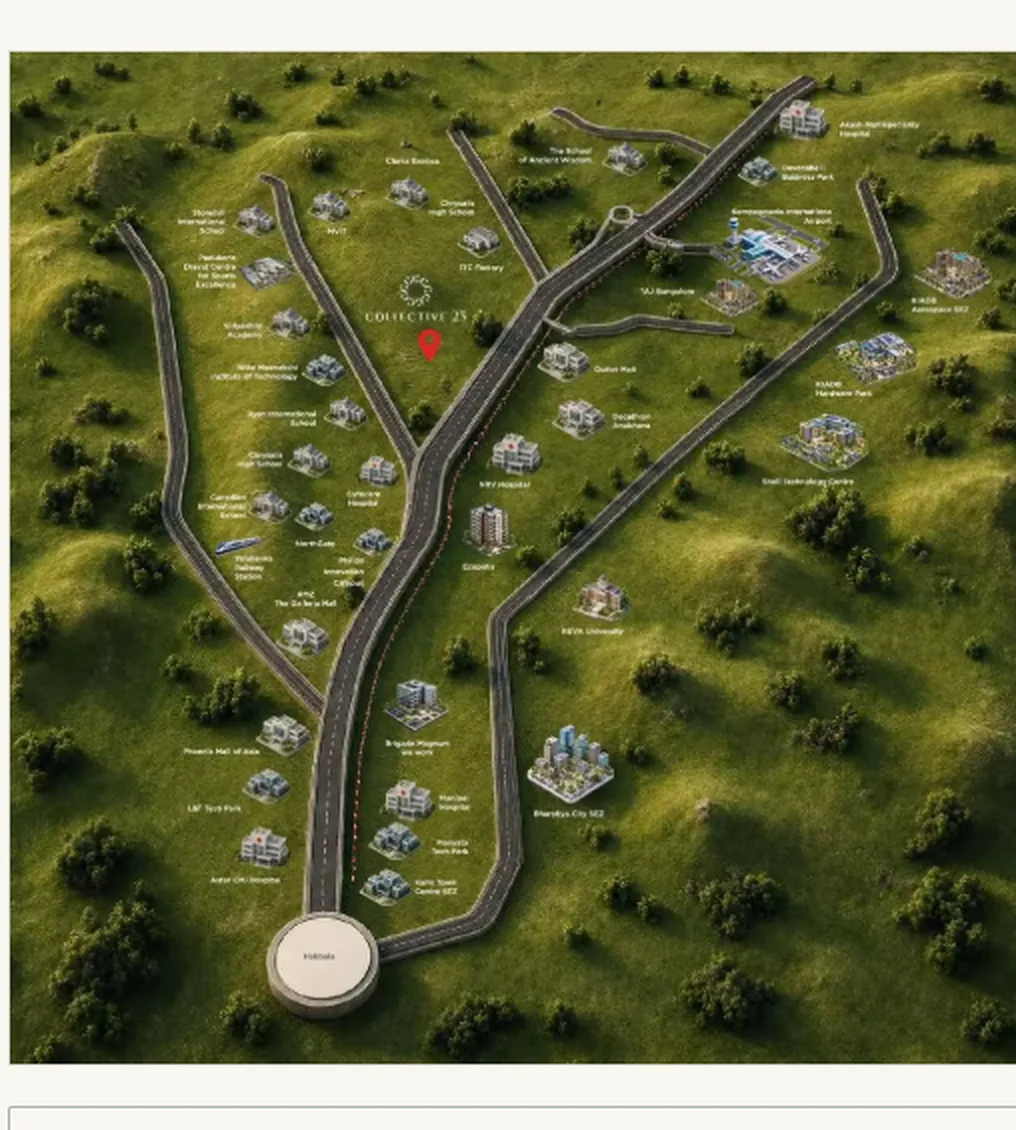 Connectivity map showing Collective 23 in Chikkajala, North Bangalore